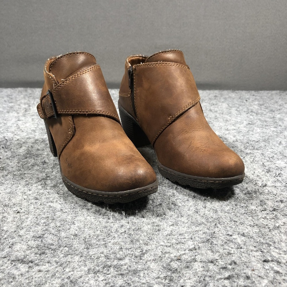B.ø.c Buckle Ankle Booties Womens 8 Brown Leather Zip Block Heel Casual BC4444